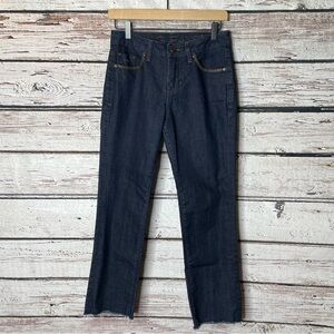 Jag Jeans Dark Wash Straight Leg Raw‎ Hems Cropped Length Size 2 Inseam ~ 27”